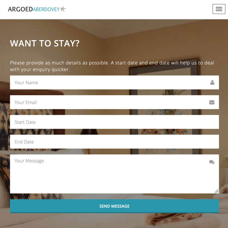 Argoed Aberdovey Contact Form Image - Website by CM Web Solutions
