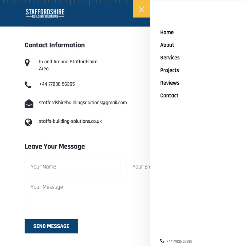 staffs-building-solutions.co.uk Contact Page and Menu Image - Website by CM Web Solutions